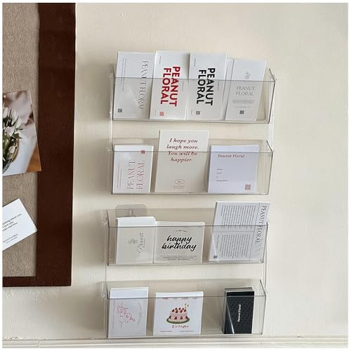 Haiansan Grußkarten-Präsentationsständer, Wandhalterung, abgestufter Karten-Organizer, transparentes Acryl, Präsentationsständer für Postkarten/Broschüre/Fotos/Bilder, 4 Stück