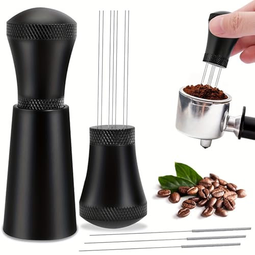TTSTOIEE Agitador de café Espresso,prensador de café con 27 agujas finas de acero inoxidable, carcasa de aluminio herramienta wdt, accesorios café negro mate