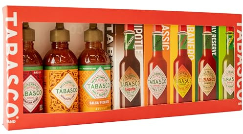 TABASCO® Set de 8 Salsas Picantes – Red, Green, Chipotle, Habanero, Family Reserve y 3 Botellas Squeeze – Regalo Ideal para Amantes del Picante