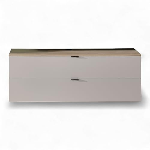 INA TV-Lowboard in Kaschmir Riva Eiche Optik 140 x 51 x 44 cm (B/H/T) | TV-Board mit Stauraum hinter Klappe und Schubkasten, FSC-zertifiziertes Holz, schwarze Metallgriffe, Wohnzimmer