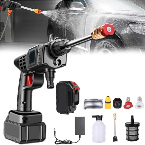 Lavadora a Presión Inalámbrica, 90 Bar Limpiador de Alta Presión Portátil de Mano inalámbrico con Manguera de 5m, Regulación Inteligente de la Tensión, Larga Duración para Coches, Patios, Ventanas