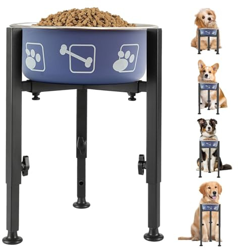 Gamelle pour chien surélevée 4 hauteurs réglables avec gamelles en acier inoxydable - Support pour chien - Largeur réglable de 17 à 30 cm - Support pour chiens de grande taille et moyenne