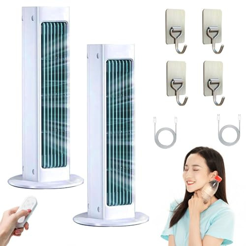 2025 Breezamax, Qinux Breezamax, Ventilador de Aire Acondicionado PortáTil de Escritorio con Cabezal Vibratorio Para Montaje En Pared, Combate El Calor Y La Humedad Abrasadores Al Instante(2 PCS White