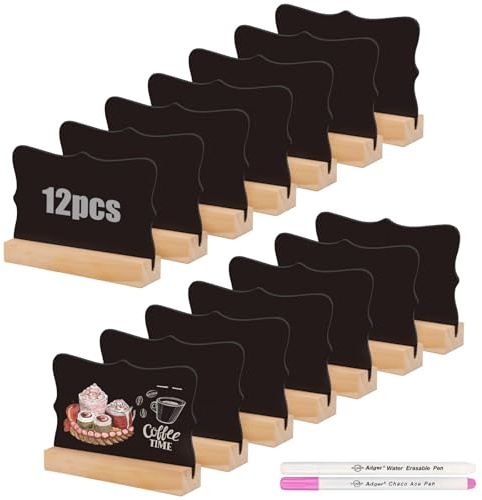 12 Stück Mini Kreidetafel Klein mit Ständer - Tafeln Zum Beschriften, Preisschilder Aufsteller, L-Form Schiefertafel Buffet Schilder, Kreidetafel Aufsteller, Tischkarten für Buffet Hochzeit Party
