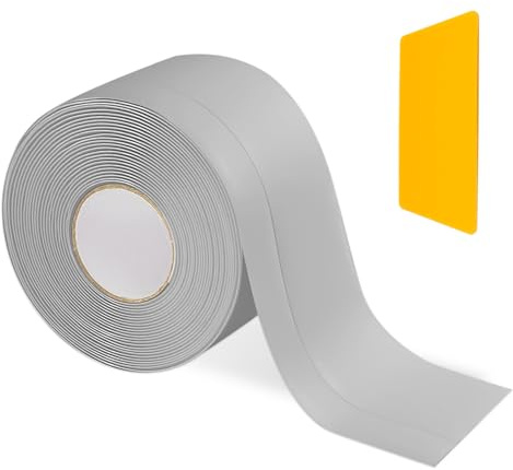 MISIQIMA Plinthe Souple Autoadhésive, PVC 50 × 20 mm Plinthe Adhesive, Découpé sur Mesure, avec Raclette pour Cuisines, Salles de Bains, Salons, Bureaux (Gris, 5 Mètres)