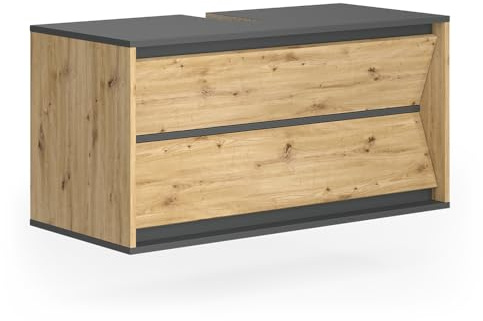 Vicco Waschbeckenunterschrank Edelin, Anthrazit/Artisan, 100 x 50 cm | mit 2 Schubladen, zur wandhängenden Montage und geeignet für handelsübliche Siphons