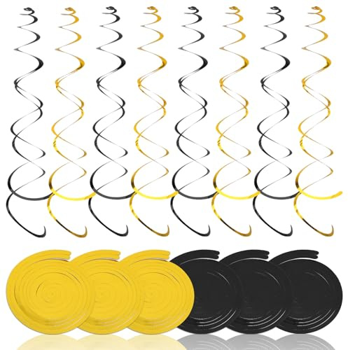 36 Stück Doppelspiral Hängeschmuck, luftschlangen schwarz gold, deko schwarz gold für Party, schwarz goldene hochzeit deko, schwarz goldene deko Deckenhänger für Geburtstag Feier