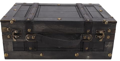 Elprico Cofre del Tesoro de Madera, 11,8 X 7,7 X 4,7 Pulgadas, Caja de Almacenamiento de Madera con Tapa, Baúl Decorativo para Recuerdos, Maleta Vintage, Caja Portátil, Accesorios de (1624B-01 Gris)