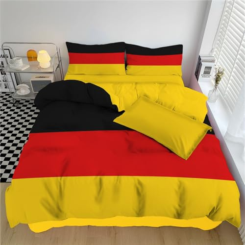 DLERFLOVR Bettwäsche Set 220x240cm - 3 teilig Patriotismus Wendebettwäsche - Himmlisch weicher Schlaf - Deutsche Flagge Deckenbezug mit 1 Bettbezug und 2 Kissenbezug 80x80, Gelb