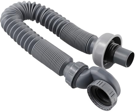 Sifone a P flessibile a basso profilo per vasca da bagno e doccia, 90 cm, grigio, materiale PP, design a tenuta d'acqua, resistente alle perdite, salvaspazio, compatibile con vasche autoportanti e