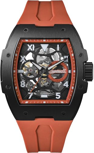 Ingersoll The Play 45 mm Automatic Herrenuhr mit schwarzem Skelettziffernblatt und schwarzem PU Armband