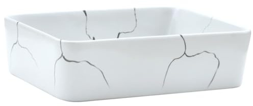 Lavabo da appoggio bianco, rettangolare, 46 x 35,5 x 13 cm, in ceramica, realizzato a mano con motivo vintage, per bagno, superficie resistente agli urti e ai graffi, facile da pulire