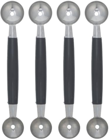 KONTONTY 4 Pezzi Scavino per Frutta Doppia Estremità in Acciaio Inossidabile Nero Bordi Arrotondati per Gelato e Polpette per Picnic in Famiglia ed Eventi