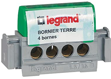 Legrand - Bornier de terre - 4 bornes pour câble 1,5 à 16 mm² - vert