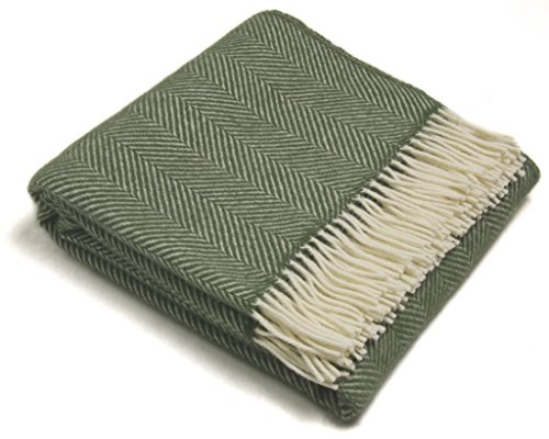 Tweedmill Pure Virgin Wool Blanket Herringbone Pattern Olive Green