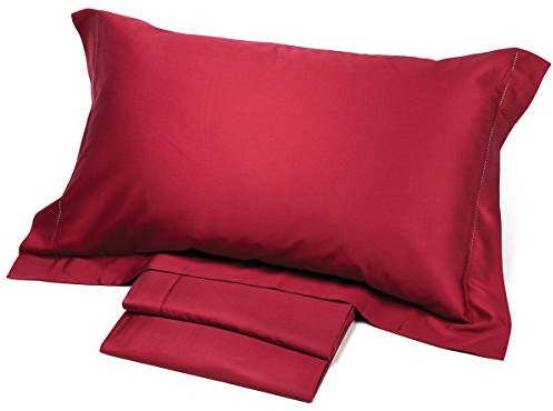 Corredo Italiano Satin® - completo lenzuola matrimoniale tinta unita in raso di puro cotone con O.G (Bordeaux)