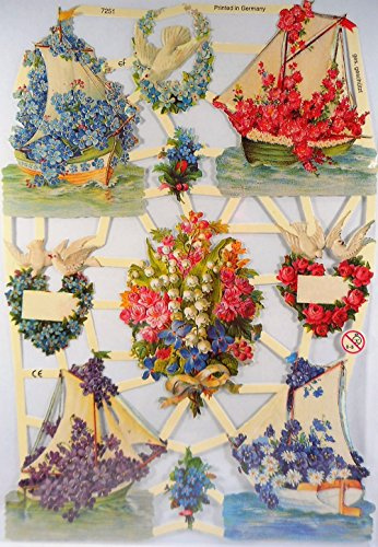Glanzbilder Blumen Schiff Blumenschiff EF 7251 Oblate Posiebilder Scrapbook Deko GWI 390