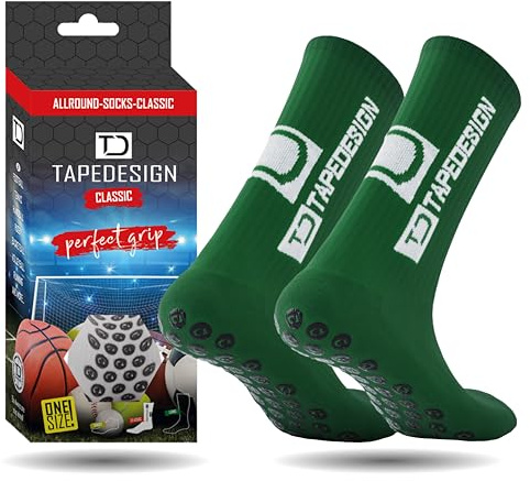 TAPEDESIGN – “Classic” 1 Paire Chaussette antidérapante foot Homme Femme Enfant Vert (37-48), idéales pour le Football, Rugby, Tennis et Basketball, Chaussettes anti ampoule