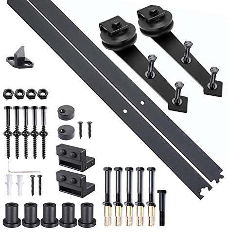 HOMCOM Kit de porte coulissante système galandage pour porte épaisseur 35-45 mm largeur max. 1 m charge max. 100 Kg acier noir