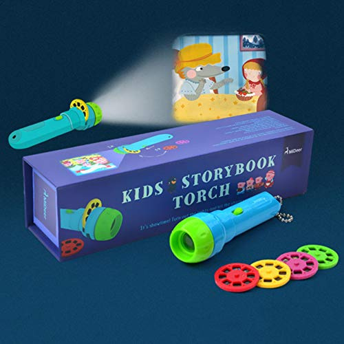 Proyector para niños, Gfordt Story Proyector para linterna Baby Flashlight Toys, 4 temas para 32 imágenes, Baby Bedtime Story Toys