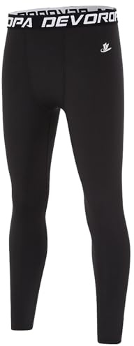DEVOROPA Boys Leggings Quick Dry Youth Compression Pants Sports Tights Basketball Base Layer Black S