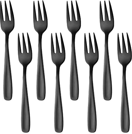 Buyer Star Appetizers Desert Forks Set of 8, 18/10 Stainless Steel 3-tine Cocktail Mini Salad Fruit Fork Sets of 8, 5.5 Inch
