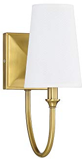 Savoy House 9-2542-1-322 Cameron Modern Farmhouse White Fabric Wall Sconce, 1-Light 40 Watt, 13 H x 5 W, Warm Brass