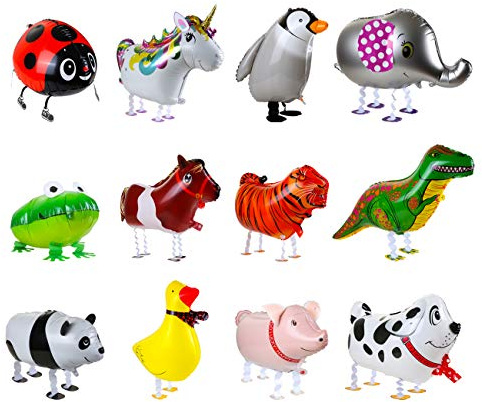 KESOTE 12PCS Walking Cute Animal Balloons for Animal Theme Party, Birthday Party Supplies