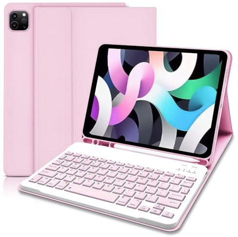 Funda Teclado para iPad Air 4ª generación y Soporte para Lápiz Apple Integrado, Funda Inteligente Delgada con Teclado Bluetooth Desmontable para iPad Air 4 Gen 10.9 2020/iPad Pro 11 2018