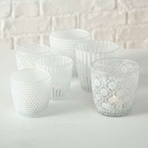 Windlicht Teelichthalter Glas weiß matt H 7-9 cm 2er Set | lackiert