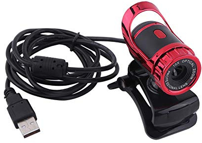KIKYO Fotocamera Web USB, Fotocamera da 12 megapixel HD Supporto Rotante a 360 ° Microfono Integrato, Webcam Clip-on USB per PC(Rosso)