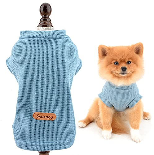 SMALLLEE_LUCKY_STORE Waffle Knit Dog Shirt for Small Dogs, Blue, XL | Soft Waffle Knit, Sleeveless Fit, Breathable, Spring Summer, Chihuahua, Yorkie, Small Breed, Cat, Plain Puppy Tank Top Tee