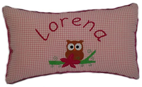 Momelie Rosa Schmusekissen * Kuschelkissen * Eule * mit Namen Bestickt * 25 x 40 cm * SK-pi_0042