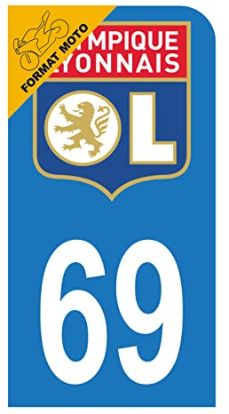 Hadexia Aufkleber für Nummernschild, Motorroller, Moto 69, Club OL, Olympique Lyonnais Blau Fußball