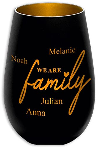 Windlicht - We Are Family - schwarz/Gold - mit Namen personalisierbar