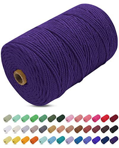 Uiopa Hilo Macrame 3mm x 200m, Cuerda Macrame de Algodon Natural Cordel, Cuerda Manualidades para DIY, Cortina, Colgar Plantas, Decoracion Dormitorio (Morado oscuro)