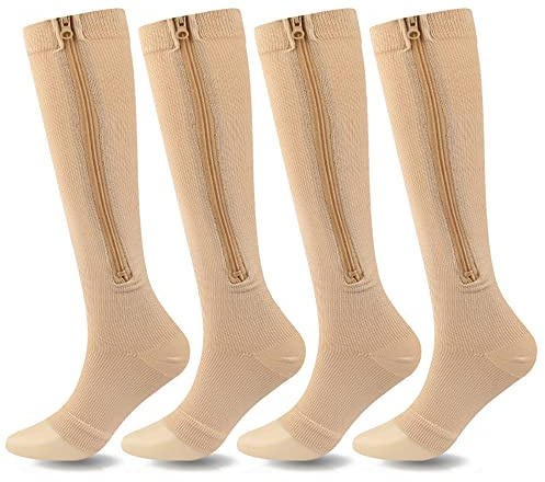 SSDH 4 Paires Chaussettes de Contention pour Femmes et Homme Avec fermeture éclair 15-20 mmHg, Bas de Contention, Chaussette de Compression pour les varices, le sport