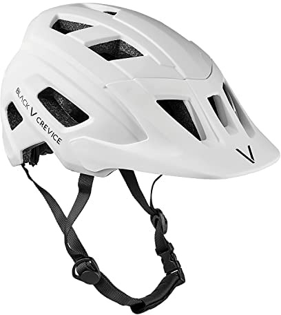 BLACK CREVICE MTB-Helm Enduro mit LED Rücklicht, weiß, M/L (58-61cm)