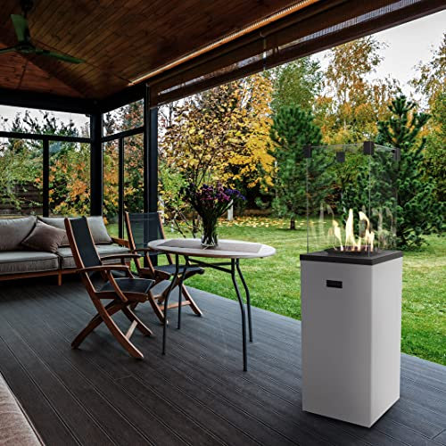 KRATKI Patio Slim Outdoor Moderner Gasheizer 8,2 kW geeignet für Gartenterrasse Propangas G31/50mbar angetriebenes Sicherheitskontrollsystem Stahl und Glas 142 x 41 cm weiß