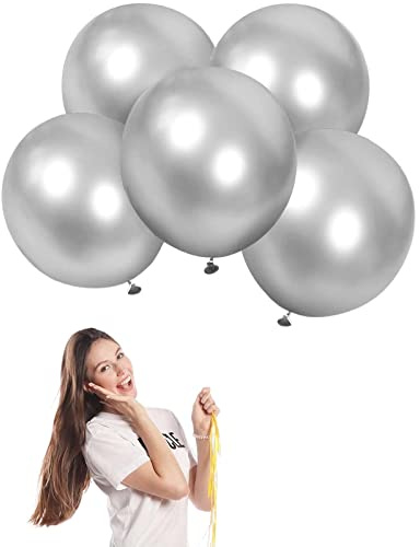 Luftballons Metallic Silber Groß 45cm/18 Zoll für Party Glänzende,5Stück Riesen Metallisches Chrom Silber Latex Luftballons XXL Runde Helium Ballons für Geburtstag,Hochzeit,Babyparty Weihnachts Dekor