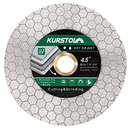 KURSTOL Diamant-Trennscheibe - 115mm Diamant Fliesentrennscheibe Bohrung 22,23–15,875 mm zum Schneiden und Schleifen von Keramikfliesen, Porzellan, Granit, Marmor