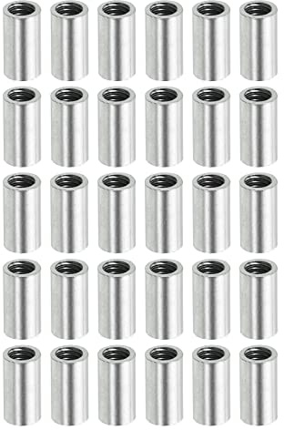 sourcing map 30 Stück Runde Kupplung Mutter M4x0.7mm Innengewinde Silber | Rund Hülse Verbinder Stange Bolzen Rohrmutter Hardware Befestigung, 10mm Gewinde