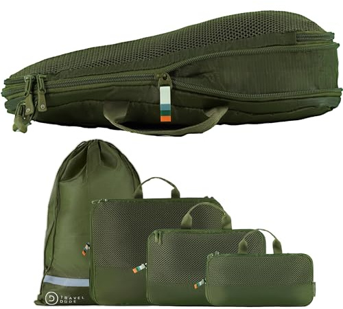 TRAVEL DUDE Organizador Maleta con Compresión – Packing Cubes de Viaje, Bolsas Organizadoras Maleta para Ropa, Organizadores de Maletas y Mochila de Viaje (Verde Forrest, 4 piezas)