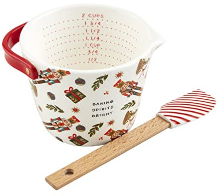 Mud Pie Weihnachts-Nussknacker-Messbecher-Set, 9,5 x 11,4 cm Durchmesser | Spatel 19,5 cm, Weiß