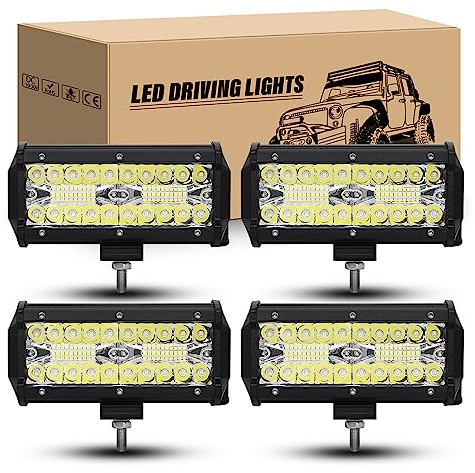 RIGIDON 4 x Led Arbeitsscheinwerfer 7 Zoll 18 cm 120W Offroad Scheinwerfer | 12V 24V 6000K Weiß Wasserdicht Led Lichtbalken Zusatzscheinwerfer Arbeitslicht für 4x4 Auto SUV ATV LKW Traktor Fahrzeuge