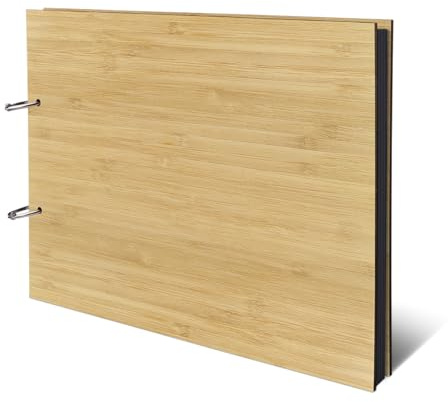 Fotoalbum echtes Holz DIN A4 Buch ohne Gravur - Blanko - mit 25 Blatt / 50 Seiten Fotokarton Schwarz