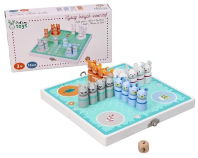 adam toys - Spiel für Kinder mit Tierfiguren, 26x26cm, aus Holz - Ludo Spiel - Waldtier-Rennen - Lernspiel ab 3 Jahren - 16 farbige Spielfiguren - Brettspiel Geschenk für kleine Kinder