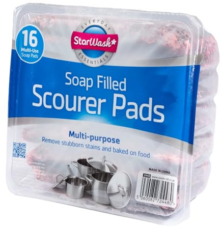 Soap Filled Scourer Pads for Easy Dishwashing, Heavy-Duty Washing Up Sponge & Metal Scourer Combo, Kitchen Sponge Scourers for Pots, Pans, & Utensils, Long-Lasting Efficient Cleaning Solution (16 PCS)
