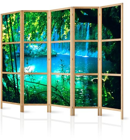 murando - Paravent Raumteiler Holz Botanik Abstrakt, 225x172 cm, 5-teilig | Mobiler Sichtschutz, sofort einsatzbereit, Holzrahmen, ideal fürs Wohnzimmer oder Büro, geruchsneutral, lichtbeständig
