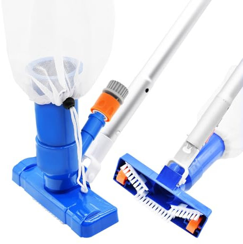 Aspirapolvere portatile per piscina fuori terra, kit di pulizia portatile per piscina con spazzola, pali a 5 sezioni da 177,8 cm, piccolo aspirapolvere subacqueo per spa, stagni e fontane